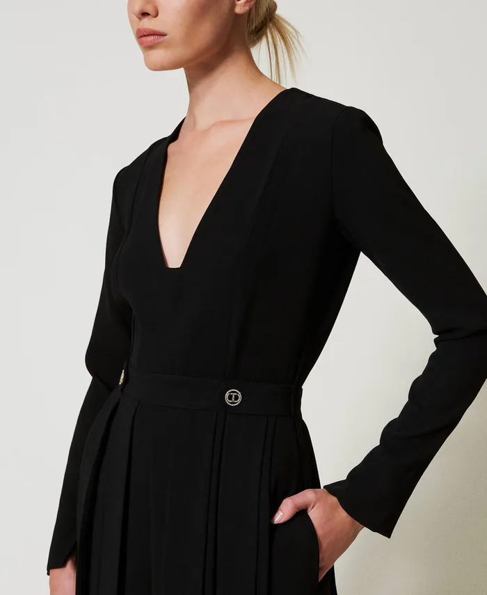 Twinset Pleated Crpe Jumpsuit With Buttons Black Women Dresses Twinset Pleated Crpe Jumpsuit With Buttons Black Women Dresses