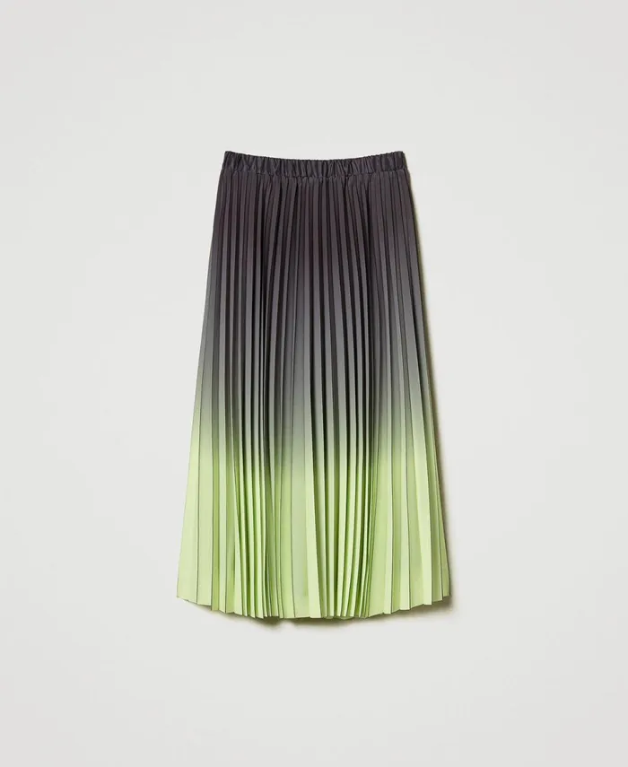 Twinset Pleated Georgette Printed Skirt Twotone Blackened Pearl Grey Soft Lime Green Women Skirts Twinset Pleated Georgette Printed Skirt Twotone Blackened Pearl Grey Soft Lime Green Women Skirts