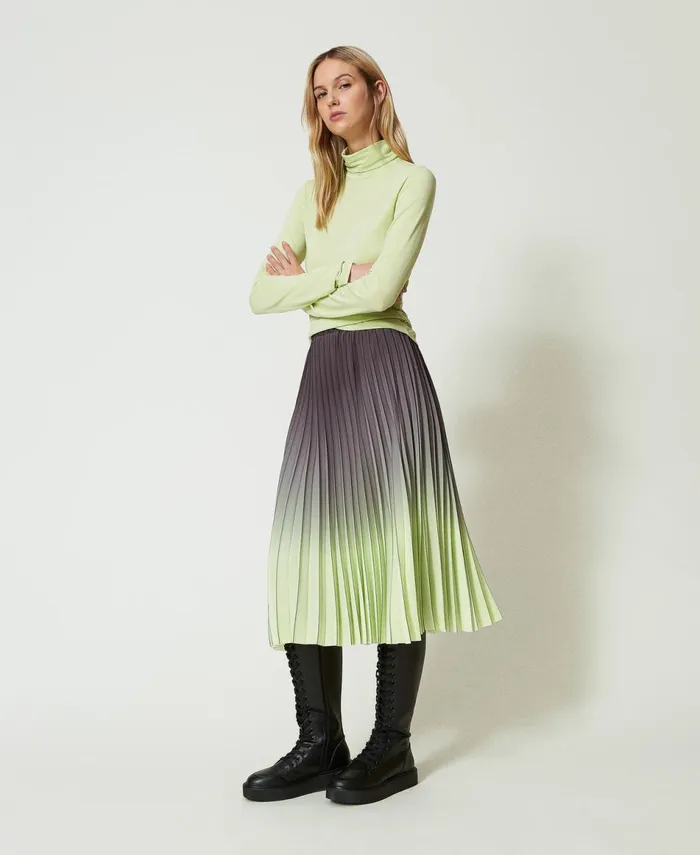 Twinset Pleated Georgette Printed Skirt Twotone Blackened Pearl Grey Soft Lime Green Women Skirts Twinset Pleated Georgette Printed Skirt Twotone Blackened Pearl Grey Soft Lime Green Women Skirts