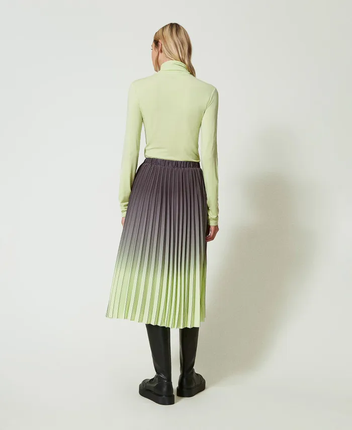 Twinset Pleated Georgette Printed Skirt Twotone Blackened Pearl Grey Soft Lime Green Women Skirts Twinset Pleated Georgette Printed Skirt Twotone Blackened Pearl Grey Soft Lime Green Women Skirts