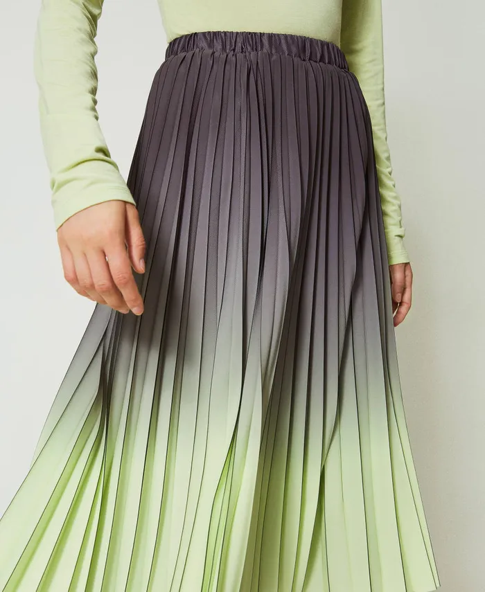 Twinset Pleated Georgette Printed Skirt Twotone Blackened Pearl Grey Soft Lime Green Women Skirts Twinset Pleated Georgette Printed Skirt Twotone Blackened Pearl Grey Soft Lime Green Women Skirts