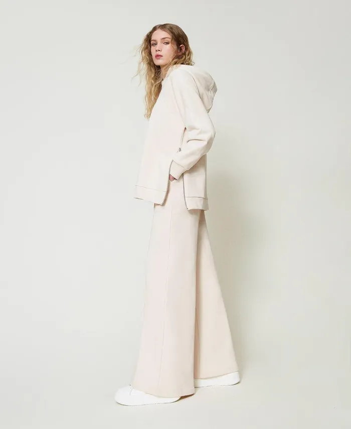 Twinset Plush Fabric Palazzo Trousers Old White Women Trousers Twinset Plush Fabric Palazzo Trousers Old White Women Trousers