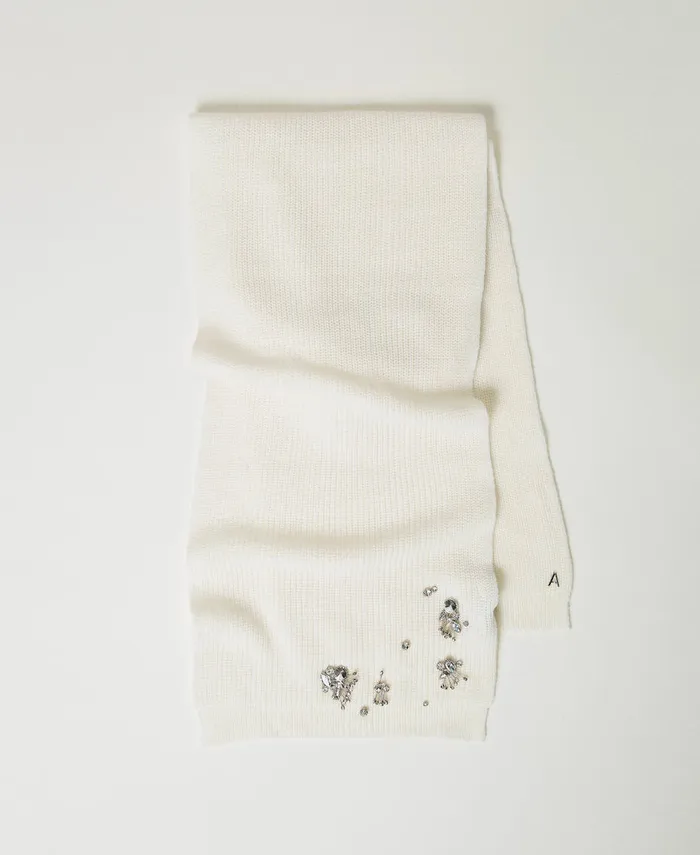 Twinset Scarf With Embroidery And Logo White Cream Women Scarves
