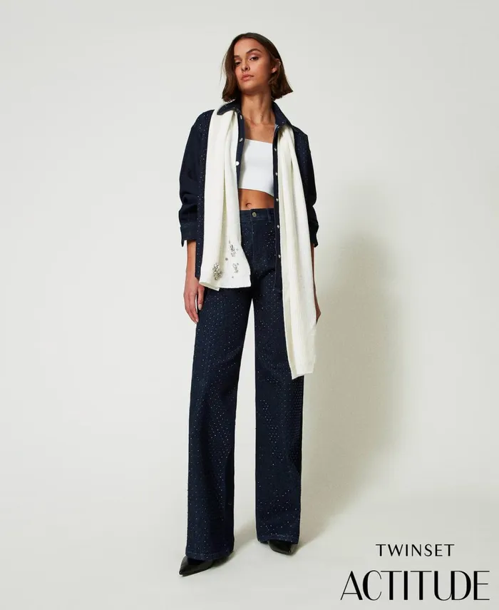 Twinset Scarf With Embroidery And Logo White Cream Women Scarves Twinset Scarf With Embroidery And Logo White Cream Women Scarves