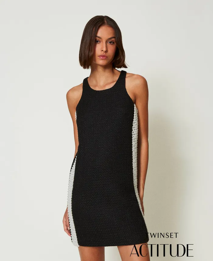 Twinset Short MatEffect Texture Dress With Pearls Black Women Dresses