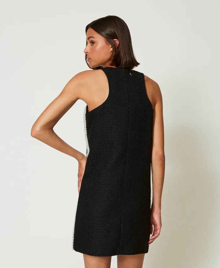 Twinset Short MatEffect Texture Dress With Pearls Black Women Dresses Twinset Short MatEffect Texture Dress With Pearls Black Women Dresses