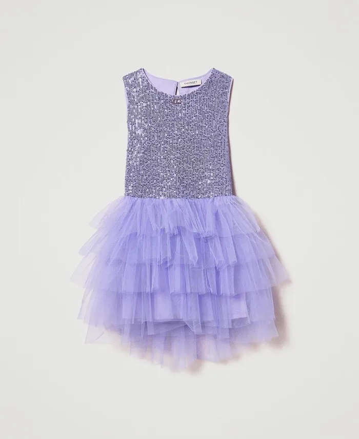 Twinset Short Sequin And Tulle Dress Pastel Violet Girl Dresses Twinset Short Sequin And Tulle Dress Pastel Violet Girl Dresses