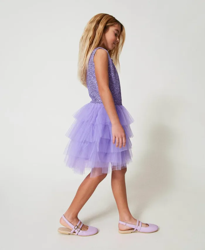 Twinset Short Sequin And Tulle Dress Pastel Violet Girl Dresses Twinset Short Sequin And Tulle Dress Pastel Violet Girl Dresses