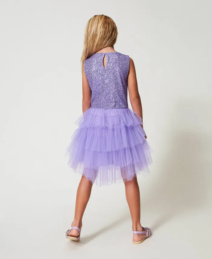 Twinset Short Sequin And Tulle Dress Pastel Violet Girl Dresses Twinset Short Sequin And Tulle Dress Pastel Violet Girl Dresses