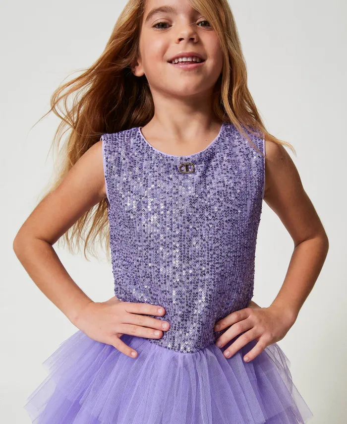 Twinset Short Sequin And Tulle Dress Pastel Violet Girl Dresses Twinset Short Sequin And Tulle Dress Pastel Violet Girl Dresses