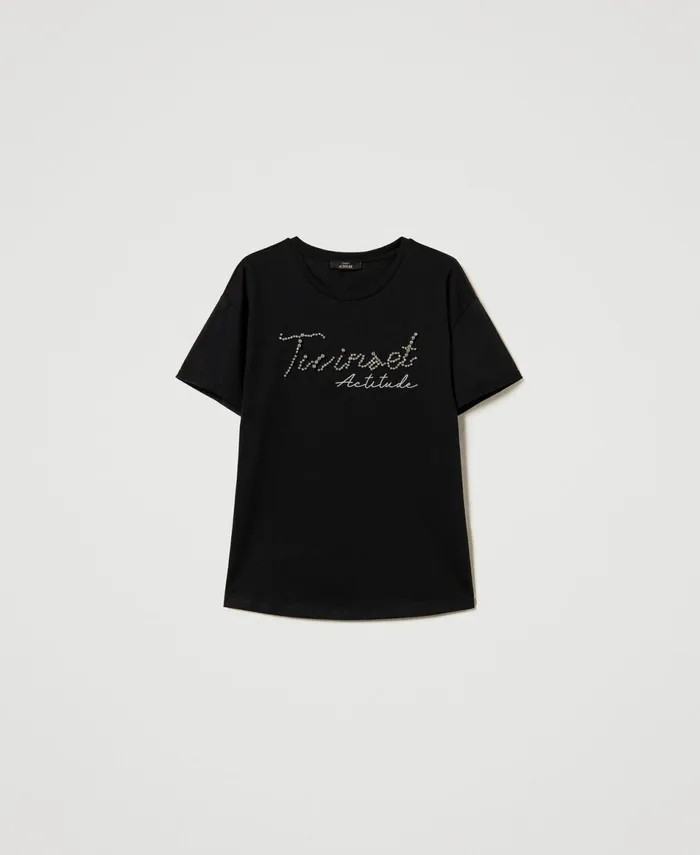 Twinset TShirt With Lurex Logo Black Women TShirts And Tops Twinset TShirt With Lurex Logo Black Women TShirts And Tops