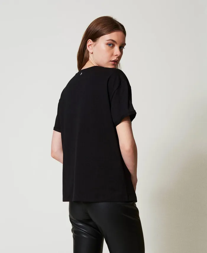 Twinset TShirt With Lurex Logo Black Women TShirts And Tops Twinset TShirt With Lurex Logo Black Women TShirts And Tops
