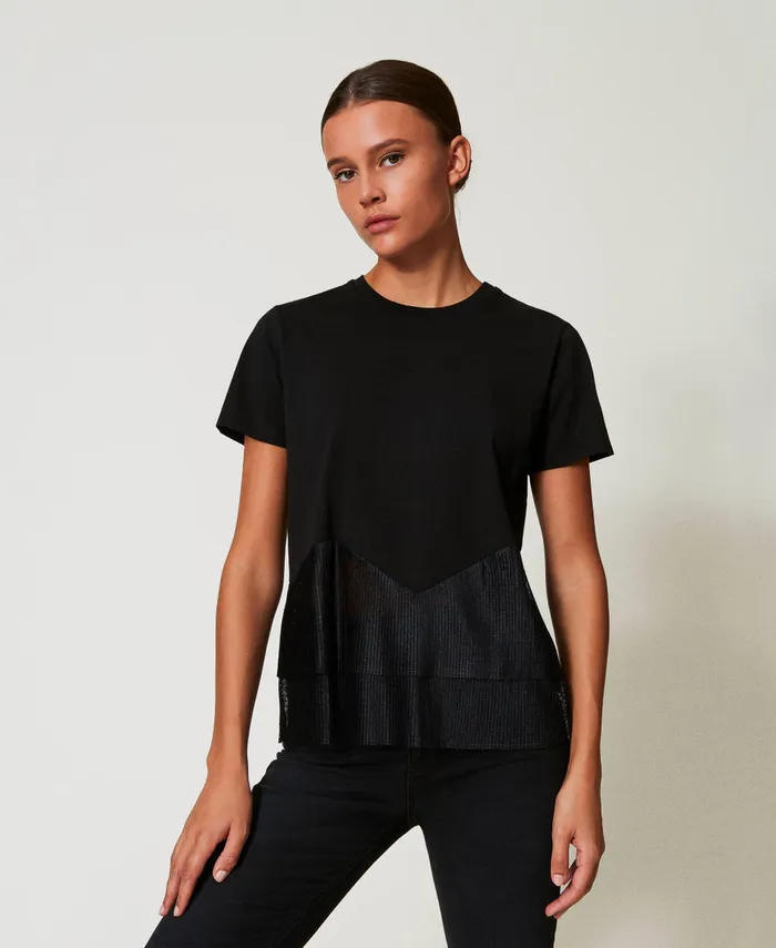 Twinset TShirt With Tulle Flounces Black Women TShirts And Tops
