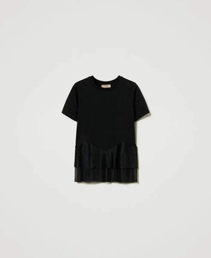 Twinset TShirt With Tulle Flounces Black Women TShirts And Tops Twinset TShirt With Tulle Flounces Black Women TShirts And Tops