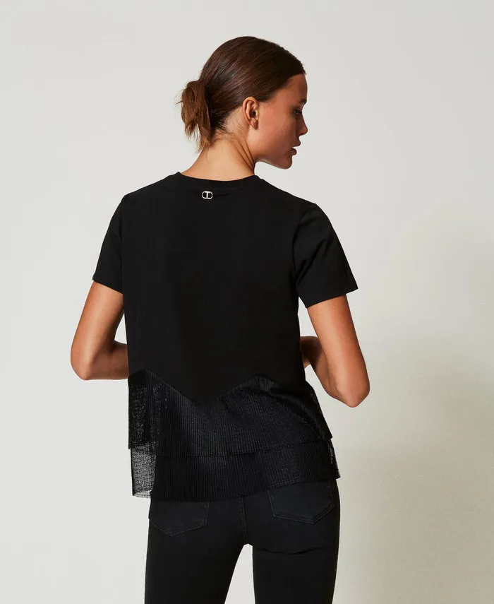 Twinset TShirt With Tulle Flounces Black Women TShirts And Tops Twinset TShirt With Tulle Flounces Black Women TShirts And Tops