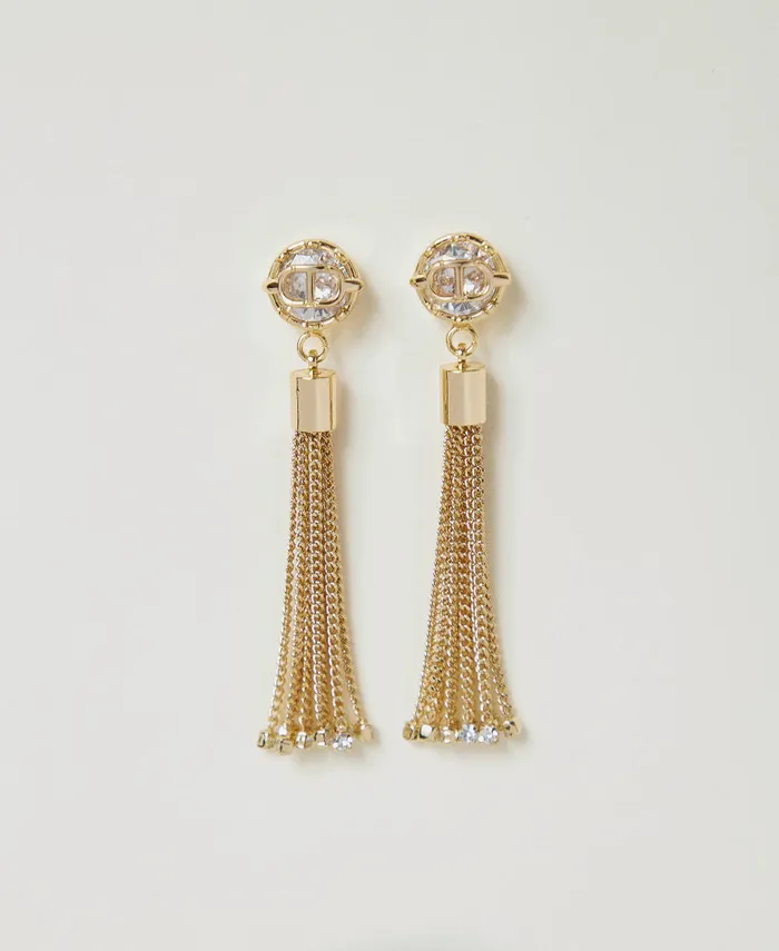 Twinset Tassel Earrings With Oval T New Gold Women Jewellery