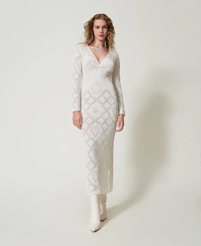 Twinset Treeblend Yarn Long Seamless Dress White Snow Women Dresses