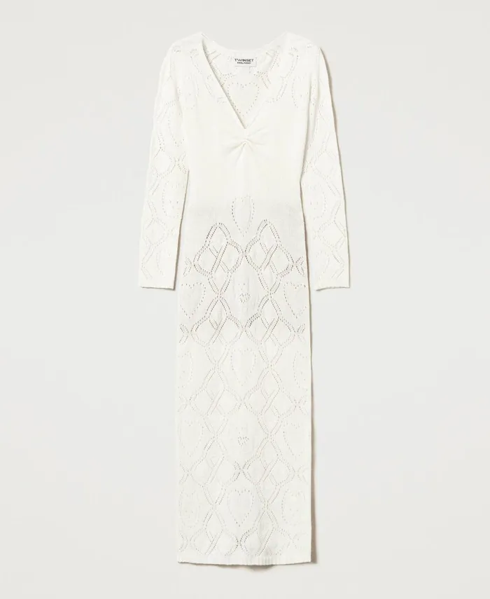 Twinset Treeblend Yarn Long Seamless Dress White Snow Women Dresses Twinset Treeblend Yarn Long Seamless Dress White Snow Women Dresses