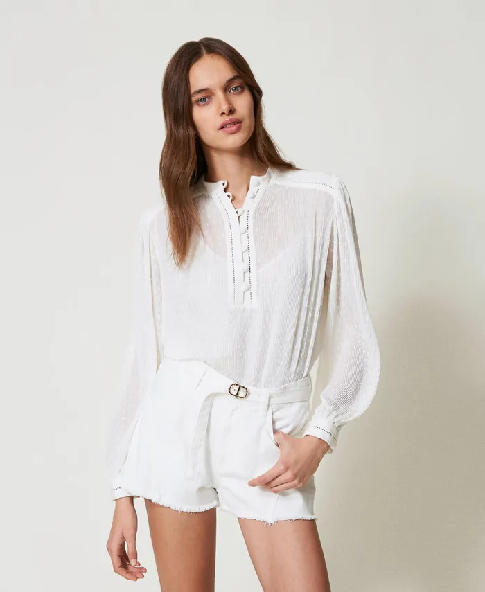 Twinset White Bull Denim Shorts With Oval T Belt White Snow Women Trousers
