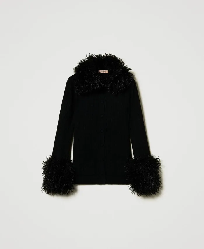 Twinset Wool Blend And Faux Fur Cardigan Black Women Jumpers And Cardigans Twinset Wool Blend And Faux Fur Cardigan Black Women Jumpers And Cardigans