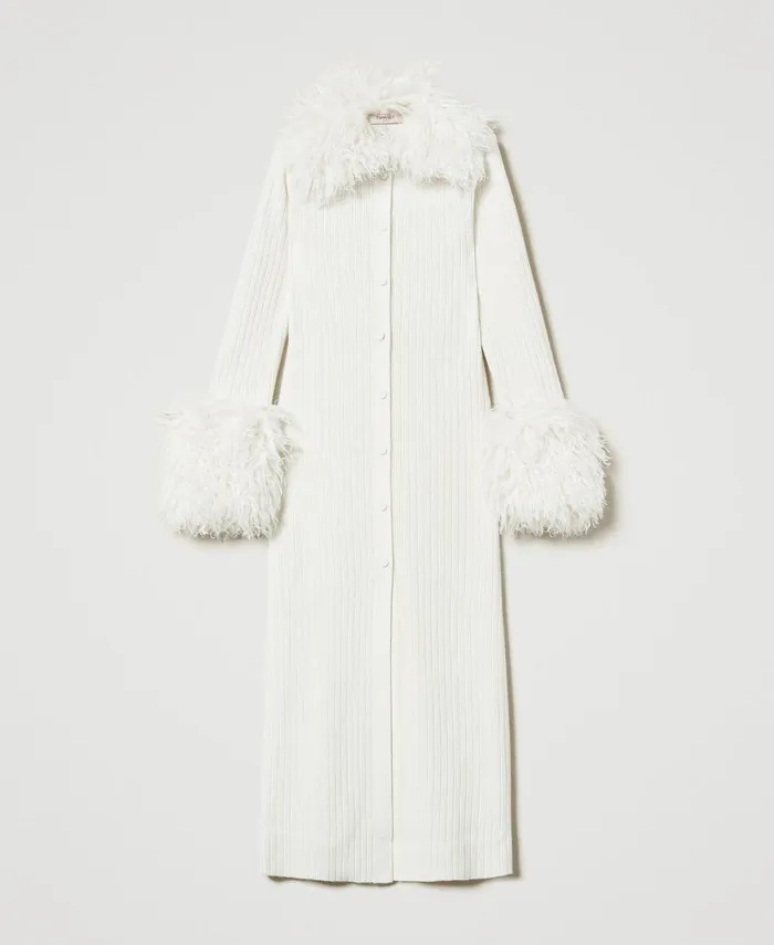 Twinset Wool Blend And Faux Fur Long CardiDress White Snow Women Dresses Twinset Wool Blend And Faux Fur Long CardiDress White Snow Women Dresses