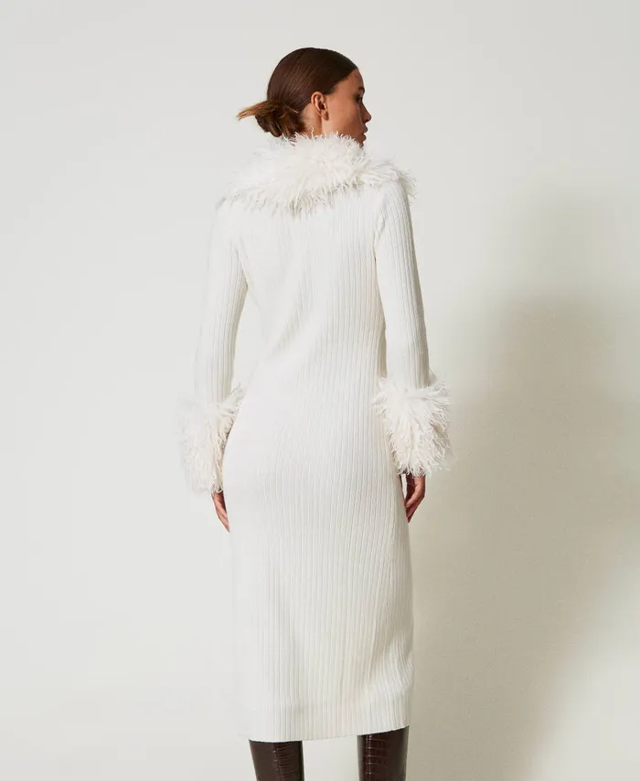 Twinset Wool Blend And Faux Fur Long CardiDress White Snow Women Dresses Twinset Wool Blend And Faux Fur Long CardiDress White Snow Women Dresses