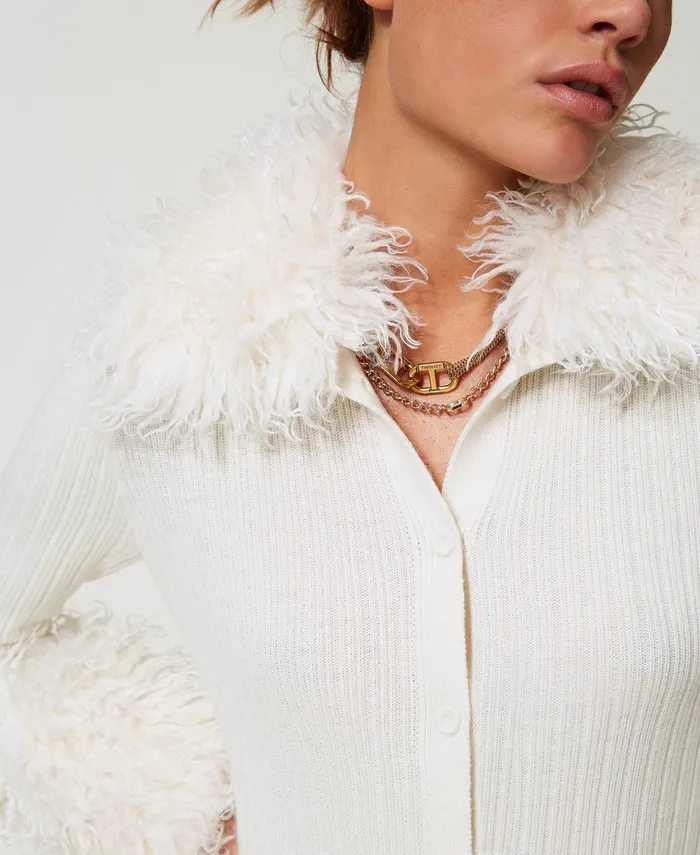 Twinset Wool Blend And Faux Fur Long CardiDress White Snow Women Dresses Twinset Wool Blend And Faux Fur Long CardiDress White Snow Women Dresses