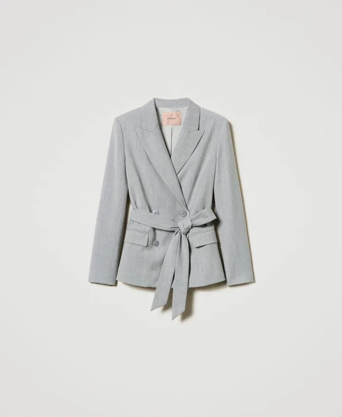 Twinset Wool Blend Blazer With Belt Medium Gray Mlange Women Jackets And Outerwear Twinset Wool Blend Blazer With Belt Medium Gray Mlange Women Jackets And Outerwear