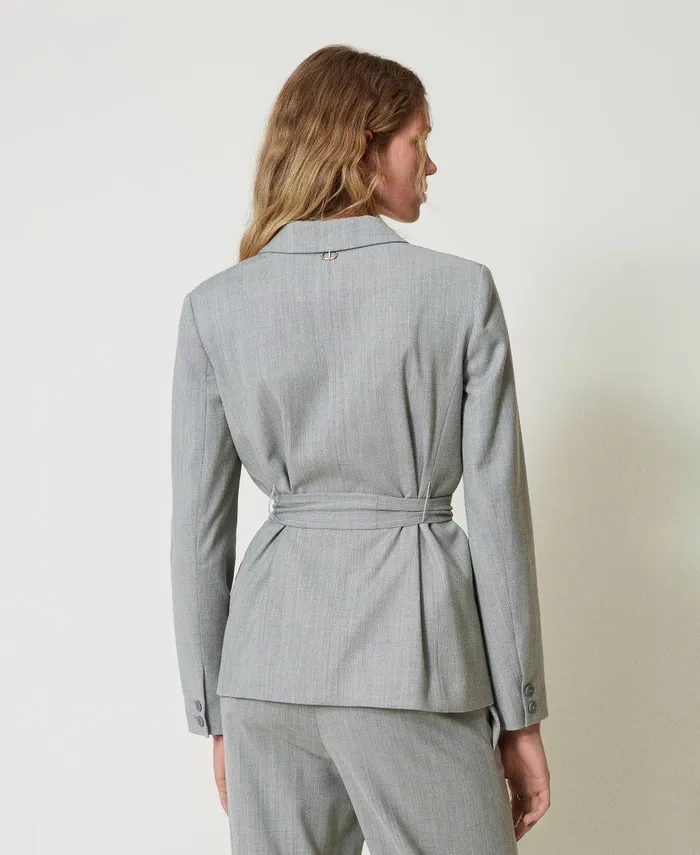 Twinset Wool Blend Blazer With Belt Medium Gray Mlange Women Jackets And Outerwear Twinset Wool Blend Blazer With Belt Medium Gray Mlange Women Jackets And Outerwear
