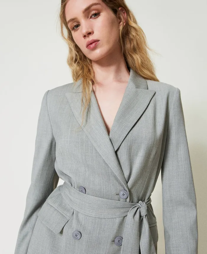 Twinset Wool Blend Blazer With Belt Medium Gray Mlange Women Jackets And Outerwear Twinset Wool Blend Blazer With Belt Medium Gray Mlange Women Jackets And Outerwear