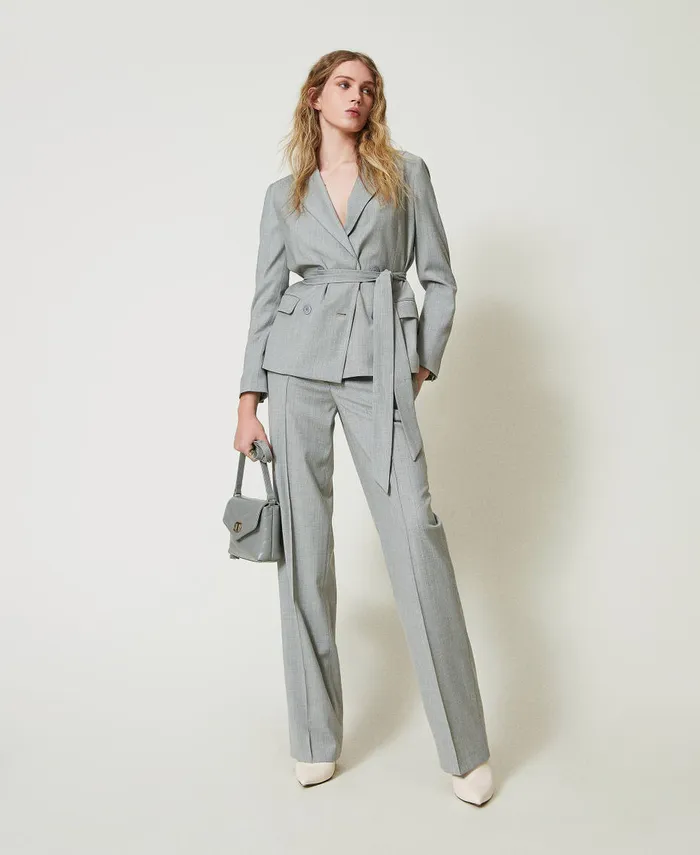 Twinset Wool Blend Blazer With Belt Medium Gray Mlange Women Jackets And Outerwear Twinset Wool Blend Blazer With Belt Medium Gray Mlange Women Jackets And Outerwear