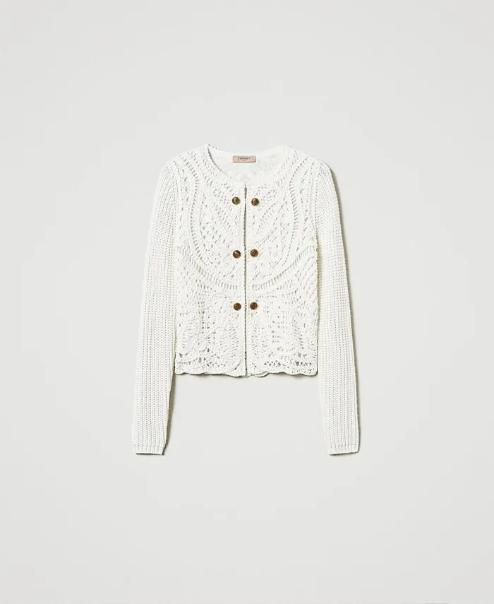 Twinset Wool Blend Crochet Jacket White Snow Women Jackets And Outerwear Twinset Wool Blend Crochet Jacket White Snow Women Jackets And Outerwear