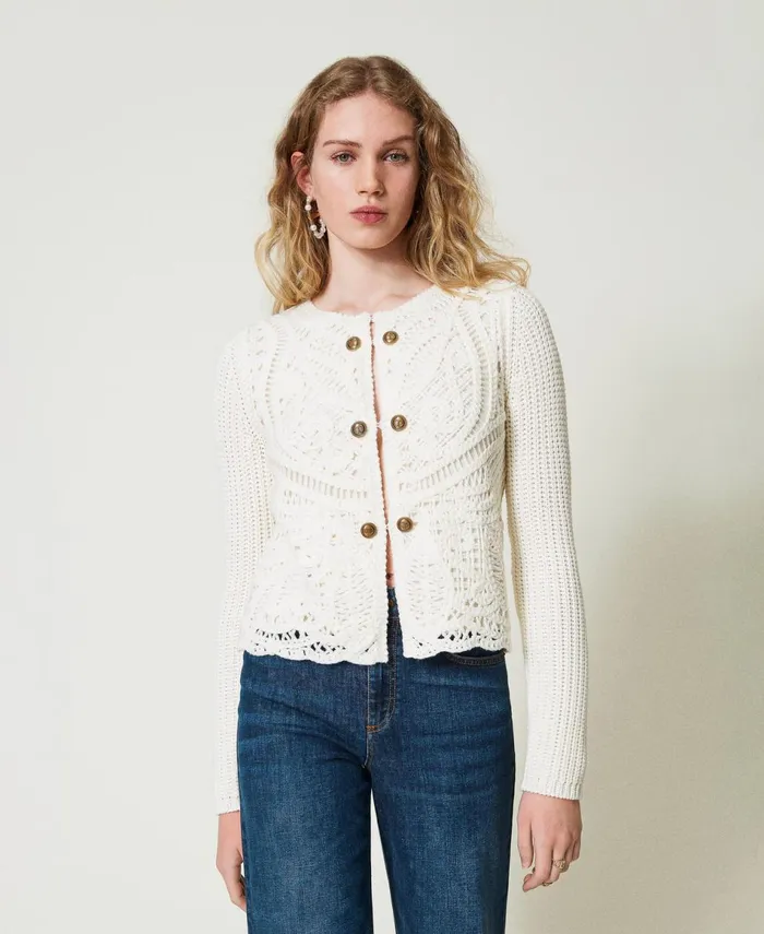 Twinset Wool Blend Crochet Jacket White Snow Women Jackets And Outerwear Twinset Wool Blend Crochet Jacket White Snow Women Jackets And Outerwear