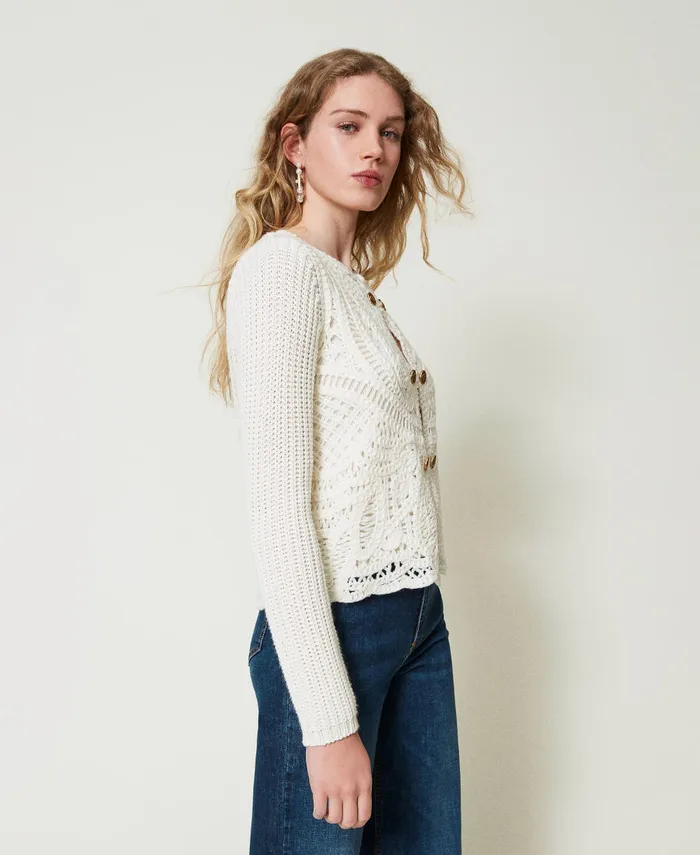 Twinset Wool Blend Crochet Jacket White Snow Women Jackets And Outerwear Twinset Wool Blend Crochet Jacket White Snow Women Jackets And Outerwear