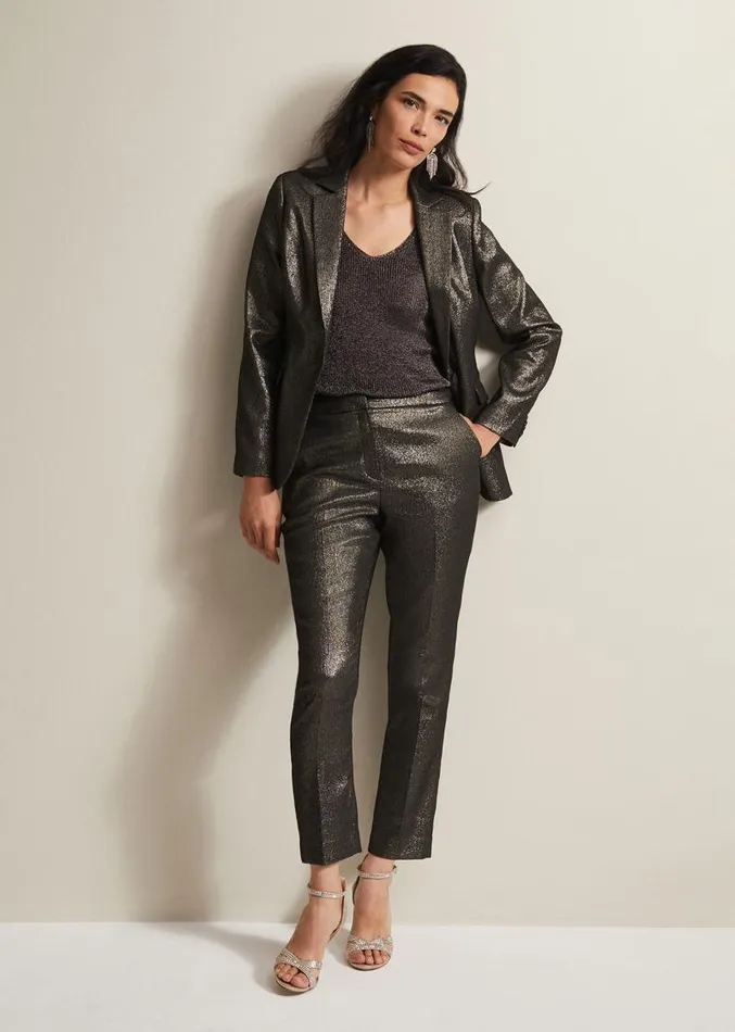 Ulrica Shimmer Straight Leg Trousers Metallic Women Phase Eight Trousers