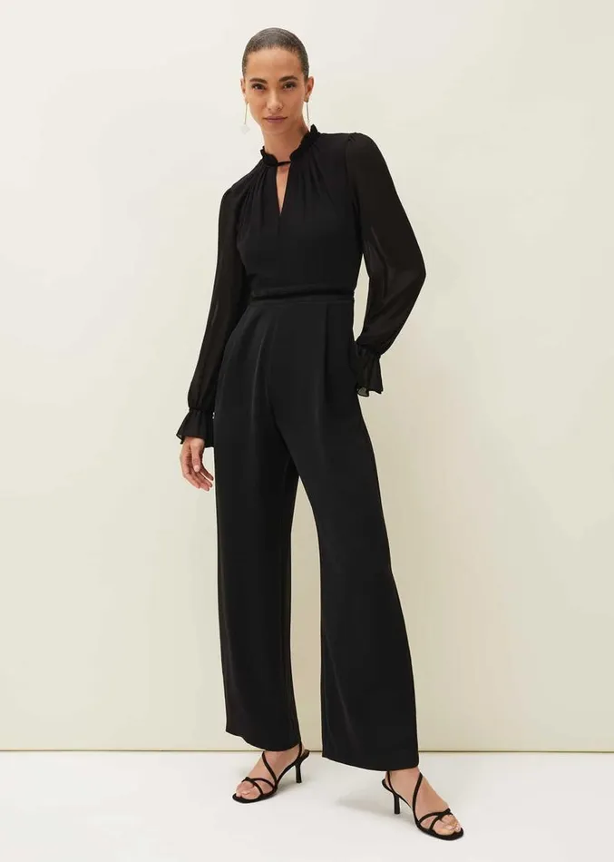 Una Velvet Trim Jumpsuit Black Women Phase Eight Dresses
