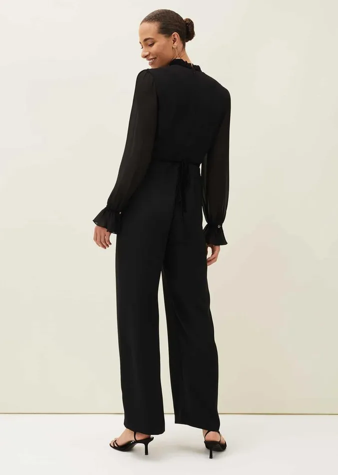 Una Velvet Trim Jumpsuit Black Women Phase Eight Dresses