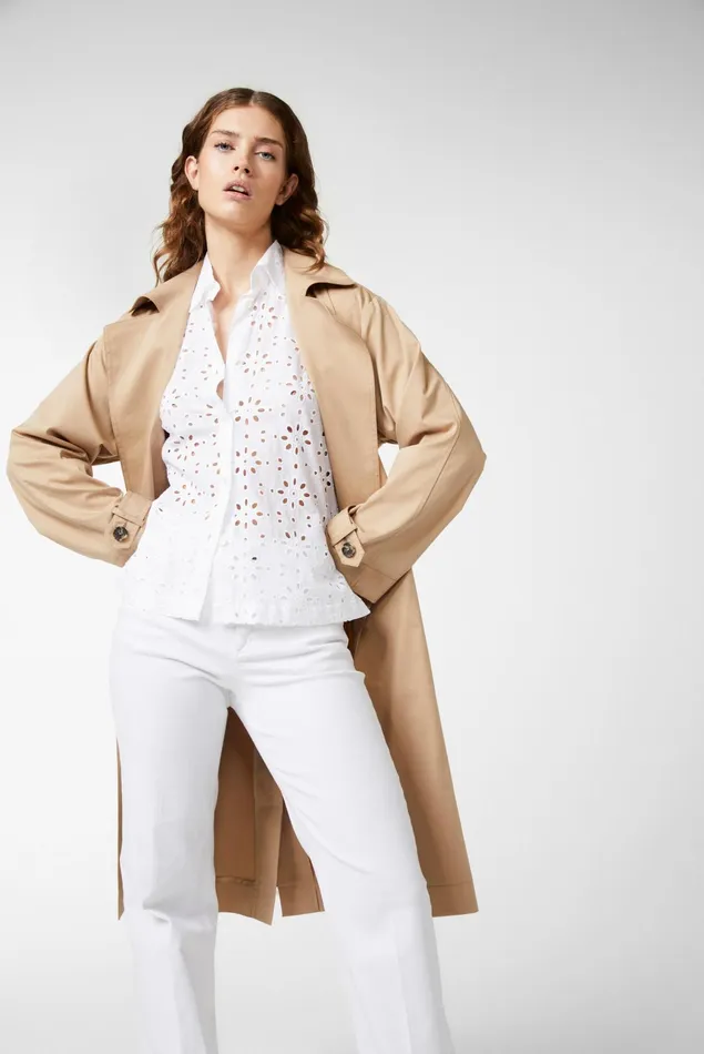 Van Laack Blazers Women Trench Coat With Dropped Shoulders And Belted Waist Stretch Cotton Twill Blend