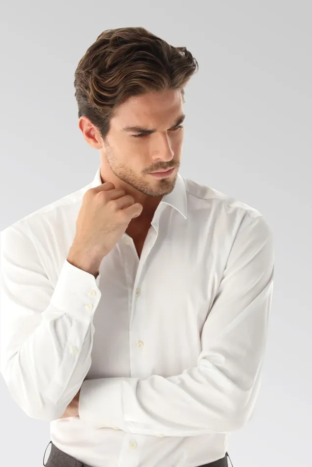 Van Laack Business Shirts Men Plain Cotton Stretch Poplin Shirt Van Laack Business Shirts Men Plain Cotton Stretch Poplin Shirt