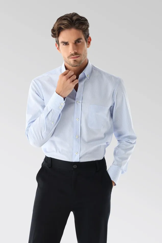 Van Laack Easy Iron Shirts Men Small Gingham Checked Poplin Shirt