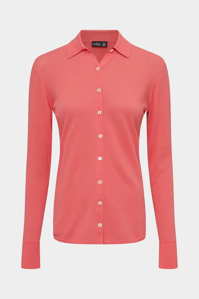 Van Laack Festive Blouses Women High Quality Knitted Cotton Shirt Coral