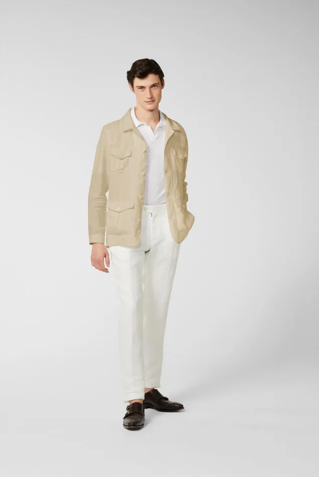 Van Laack Jackets and Vests Men Linen Shirt Jacket With Patch Pockets Beigebrown