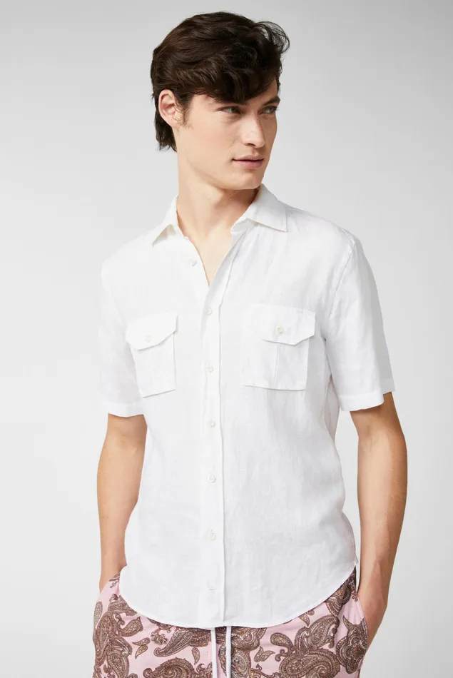 Van Laack SlimFit Shirts Men Super Soft Shortsleeved Linen Shirt In A Boxy Fit White