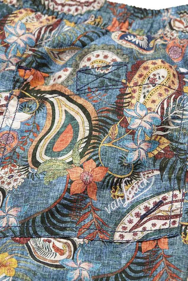 Van Laack Swimwear Men Swim Shorts Paisley Print On Denim Optic Background Van Laack Swimwear Men Swim Shorts Paisley Print On Denim Optic Background