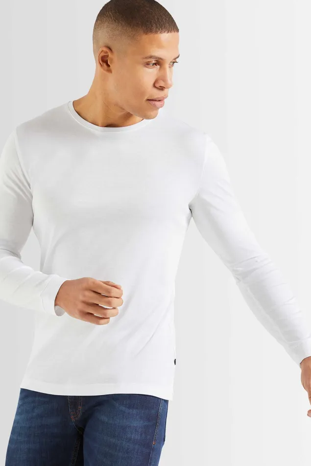 Van Laack TShirts Men Longsleeve Swiss Cotton Jersey Crew Neck TShirt White