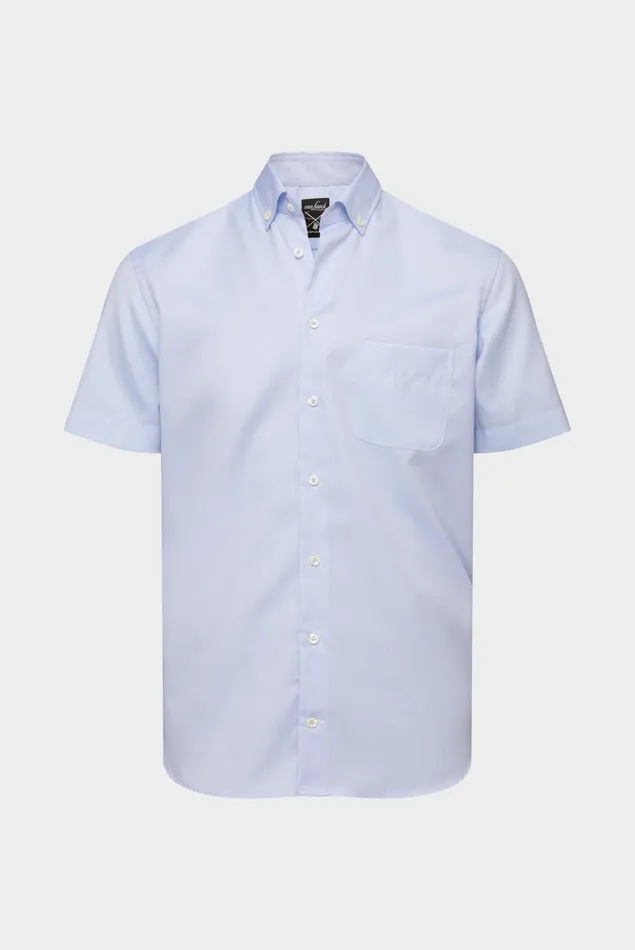Van Laack TailorFit Shirts Men Short Sleeve Shirt In Natural Stretch Cotton Blue