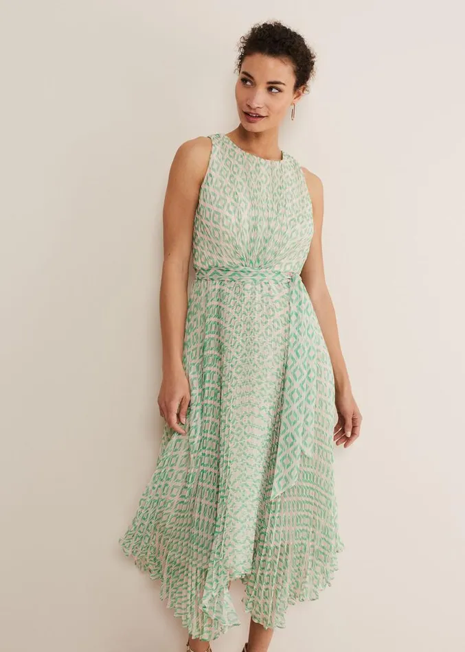 Vanya Diamond Pleated Midi Dress Powder Pinkgreen Women Phase Eight Dresses