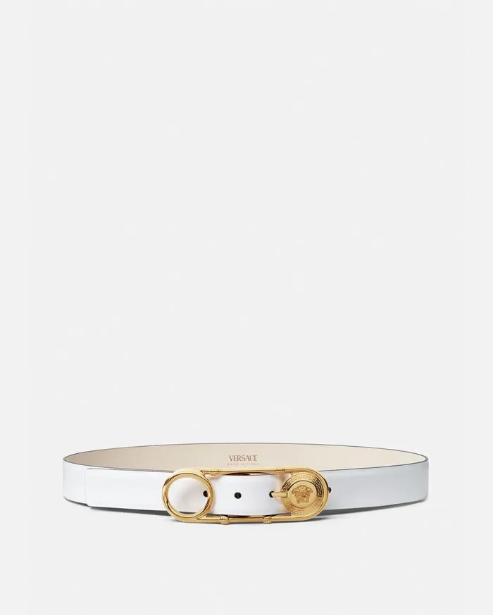 Versace Belts Safety Pin Leather Belt 3 Cm White 8211 Women