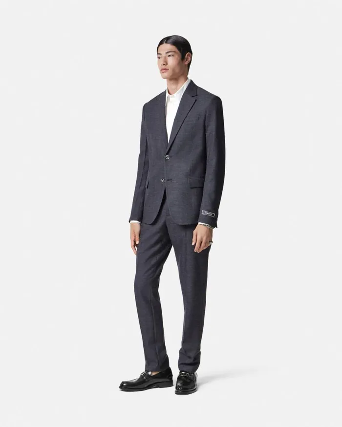 Versace Blazers and Suits Herringbone SingleBreasted Blazer Gray 8211 Men Versace Blazers and Suits Herringbone SingleBreasted Blazer Gray 8211 Men