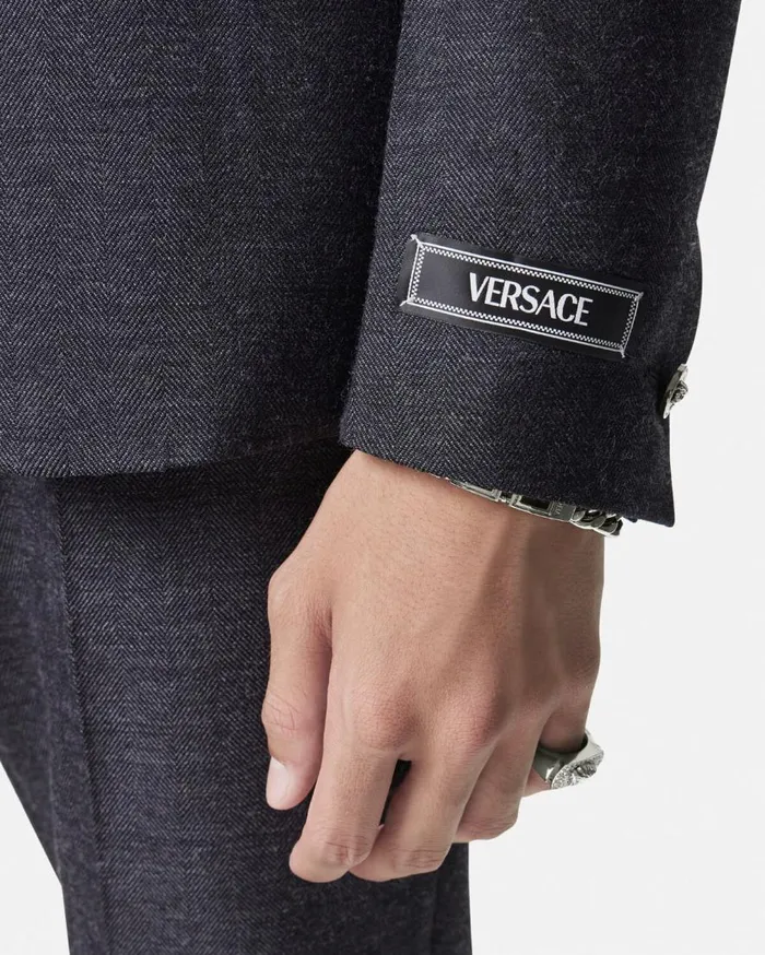 Versace Blazers and Suits Herringbone SingleBreasted Blazer Gray 8211 Men Versace Blazers and Suits Herringbone SingleBreasted Blazer Gray 8211 Men
